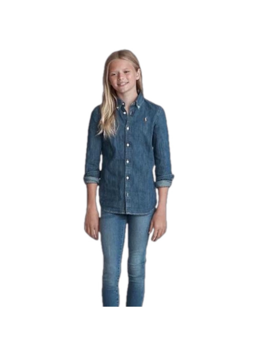 Polo Ralph Lauren Girls Denim Shirt Button Down Size Large 14-16 fits ladies XS